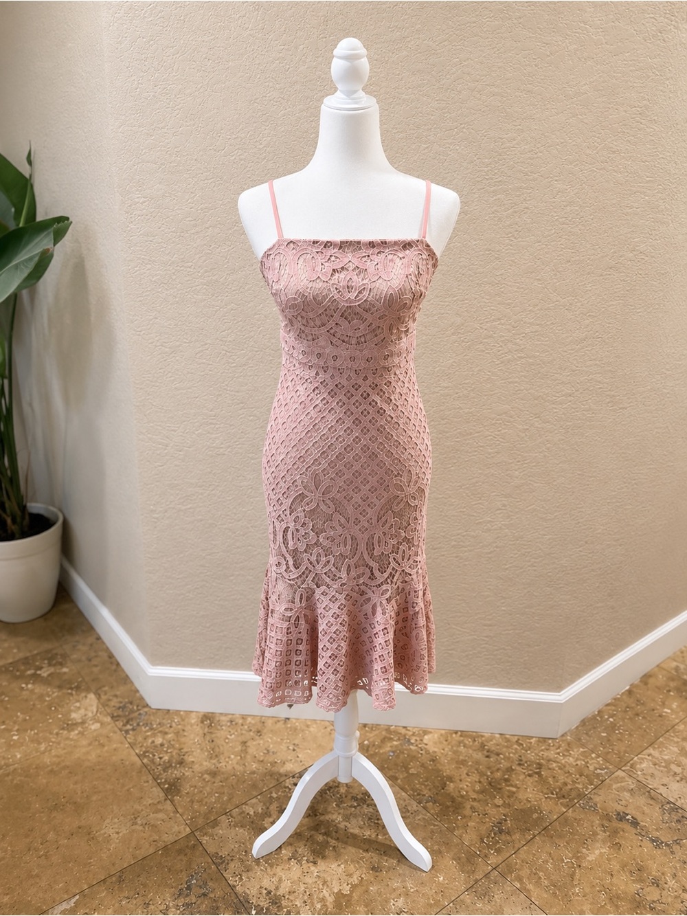 Lulus Blush Pink Lace Spaghetti Strap Midi Dress